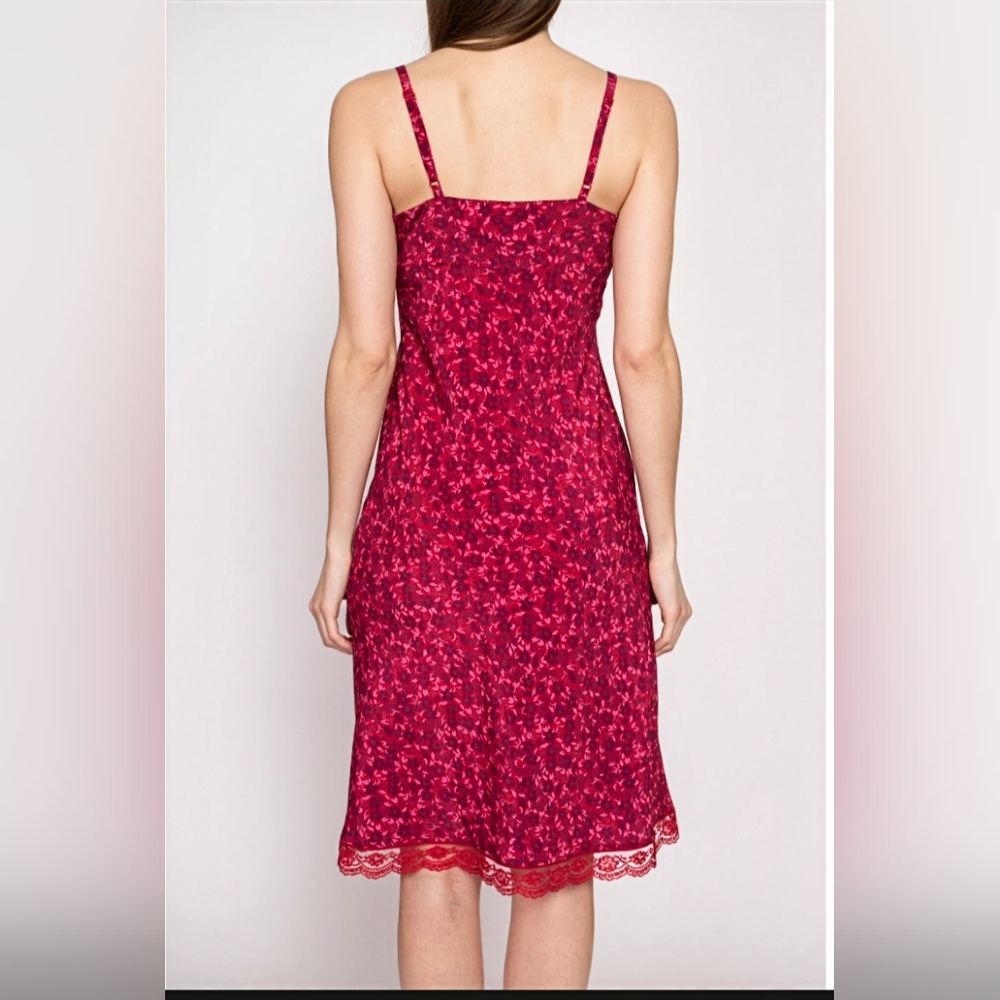5/$50 EUC Vintage Express Slip Dress Floral Lace Side Zip 90's Pink/Red Sz.9/10 - Picture 5 of 9